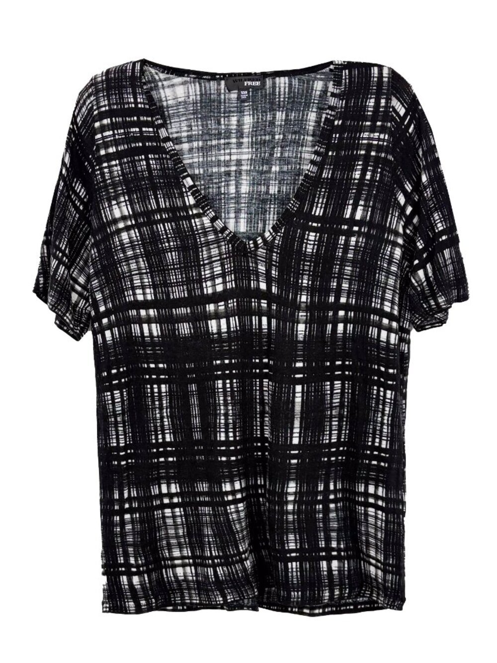 Aritzia Wilfred Free Womens XS Plaid V Scoop Neck T Shirt Black White Check Fall